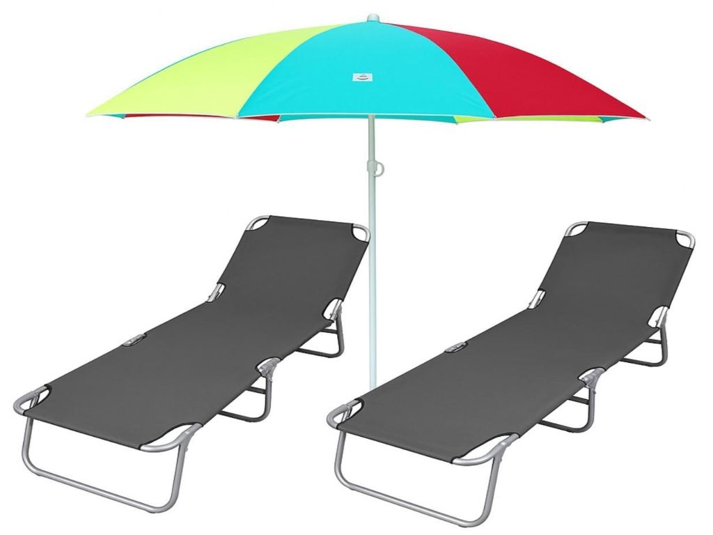 2 Beach Lounge Chair and an umbrella